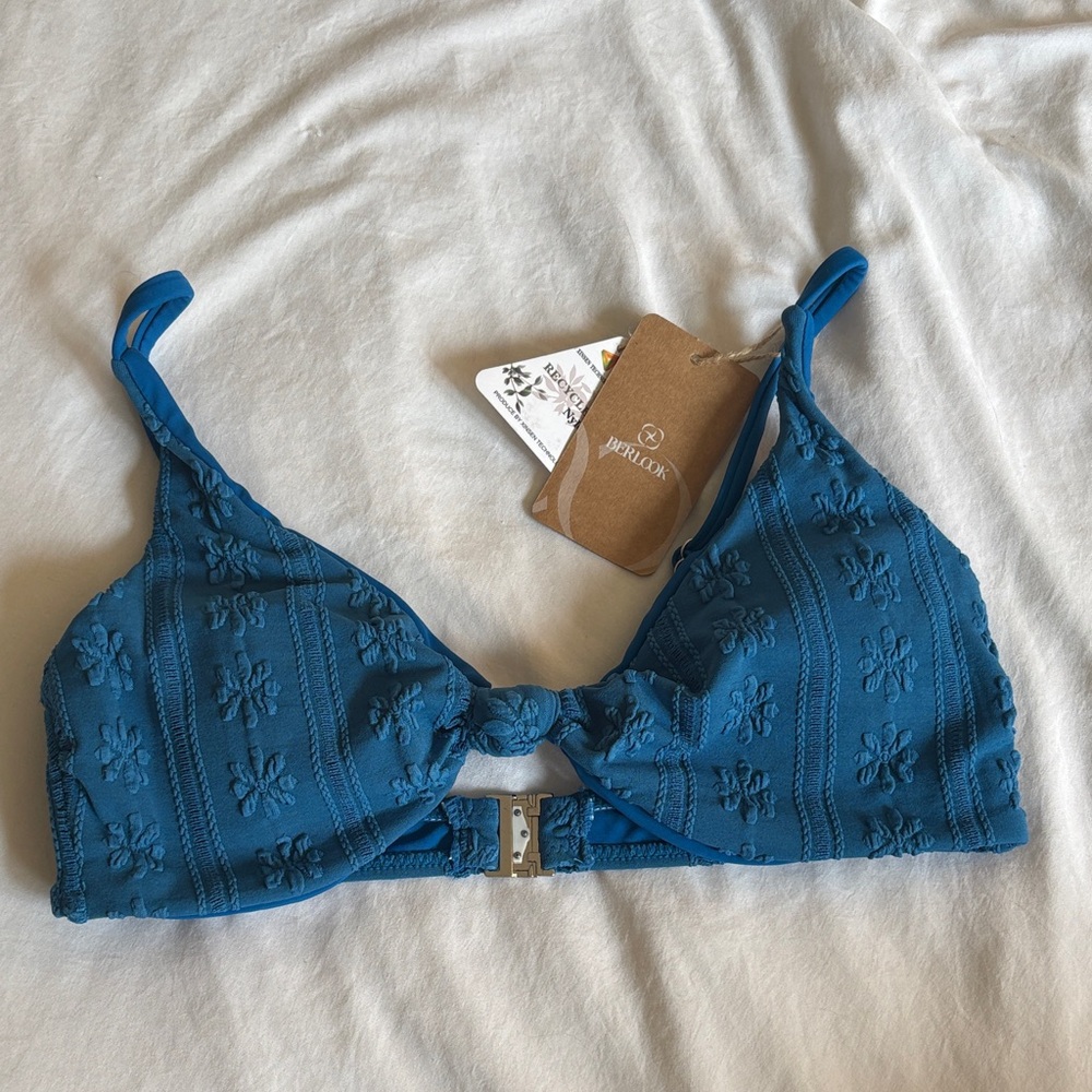 Berlook Blue Bikini Top with Floral Accents